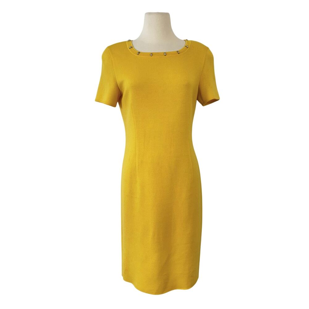 ESCADA Wool Knit Dress Short Sleeve Knee-Length Yellow 38 (US 8)